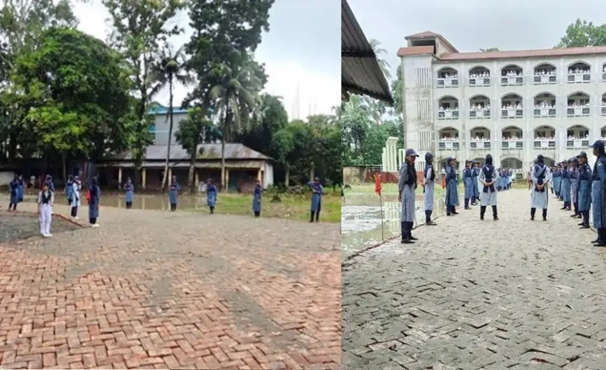 ডিসির গাড়ি ঢুকবে, তাই বিদ্যালয়ের মাঠে রাতারাতি রাস্তা