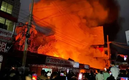 সুনামগঞ্জে ভয়াবহ অগ্নিকাণ্ড, পুড়ে ছাই ১৫ দোকান
